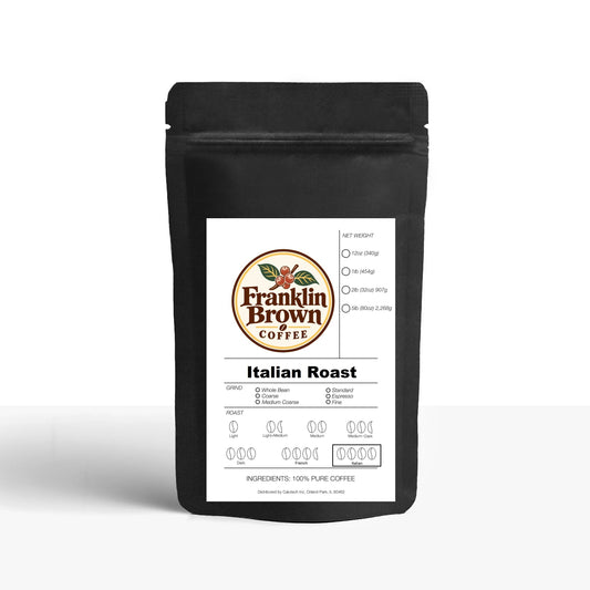 Rich Italian Roast coffee beans from Franklin Brown Coffee, delivering a bold and smooth flavor experience