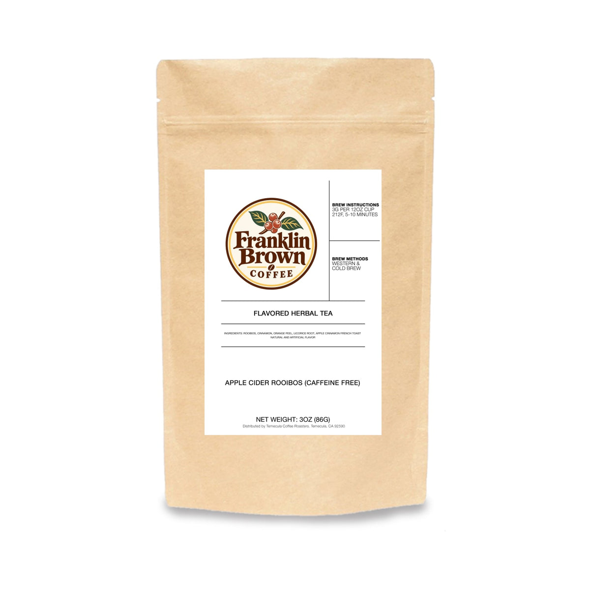 A cup of Apple Cider next to Rooibos Tea leaves, showcasing healthy and flavorful beverage options